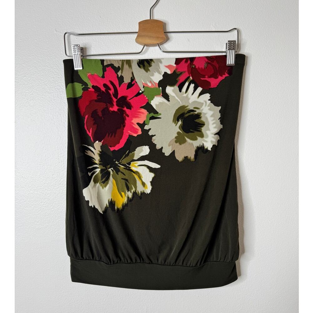 Outback Red Small Brown/Green Floral Jersey Strapless Tube Top Blouse